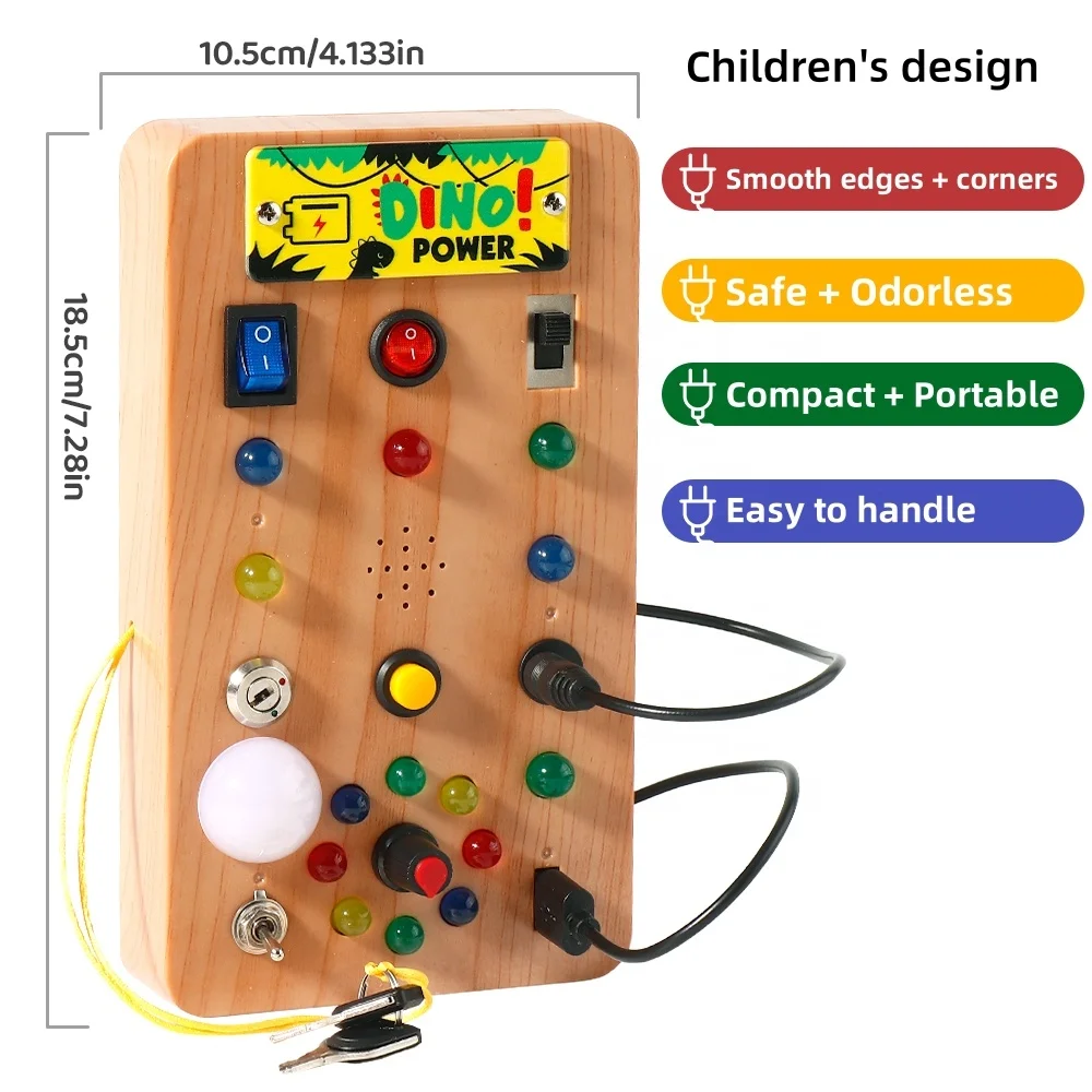 Kaili early educational circuit busy board sensory toy montessori diy dino sticker electronic switch busy board with led light