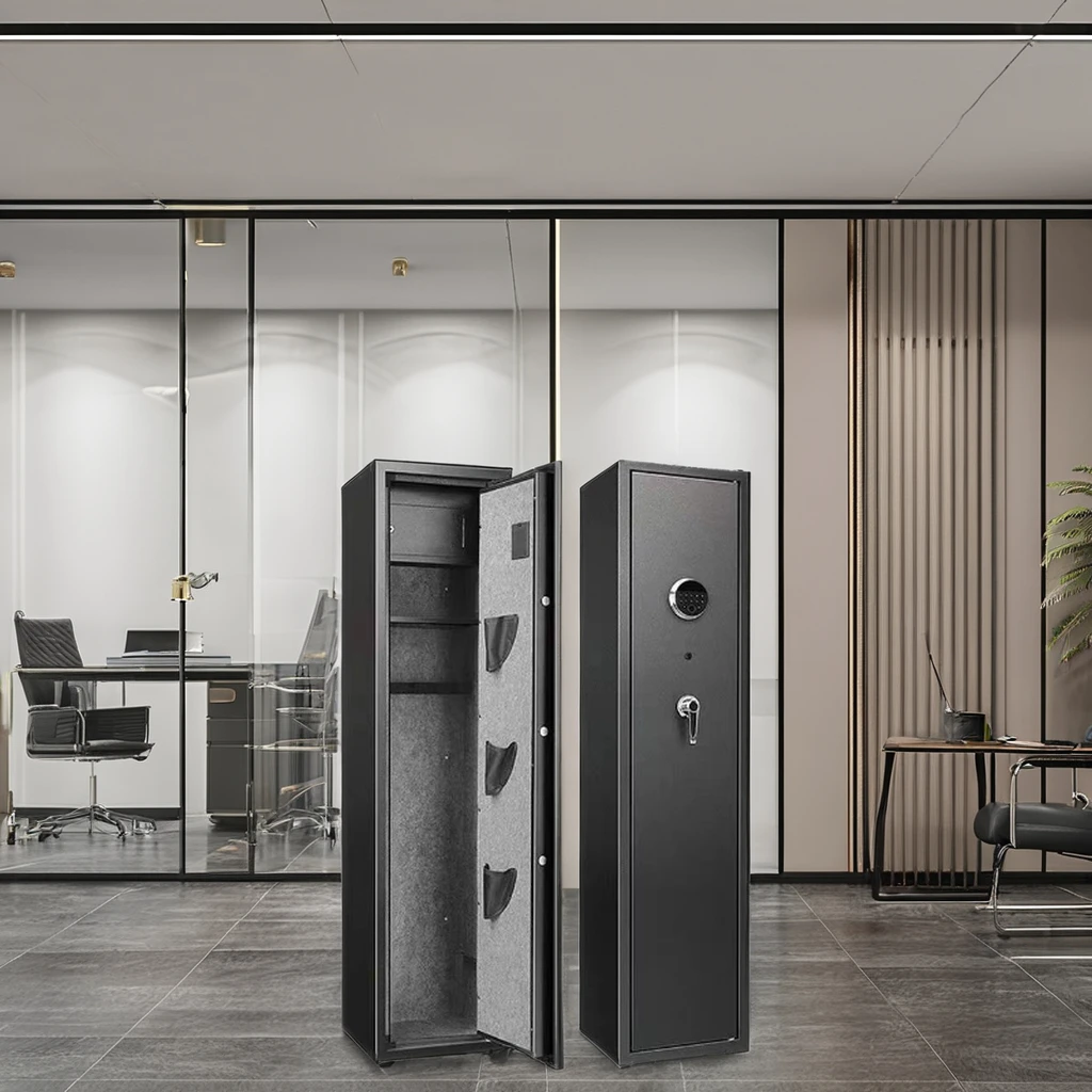 Modern Design Fireproof Fingerprint Lock Gun Cabinet Large Metal Storage Vault Safe Gun Stash Box Iron Locker for Hotels
