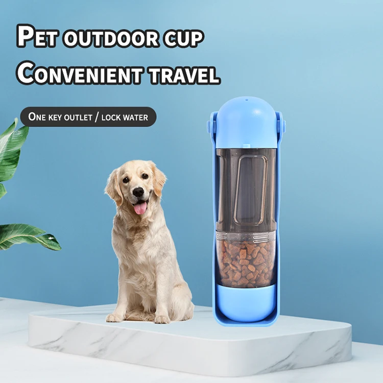 ECO Friendly Portable Plastic  Pet Dog Travel Water Bottle Cup Feeder 3-in-1 Dog Drinker with Food Container and Poop Bag
