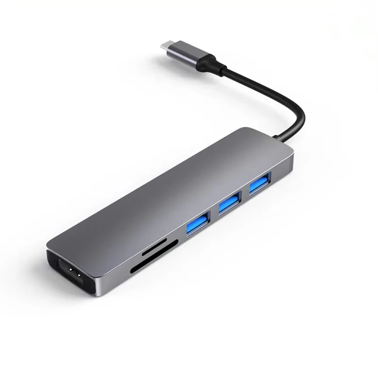 6 in 1 USB Type C Hub Adapter with 4K HD MI Multiport Card Reader USB3.0 TF PD Reader All In One For PC Computer Accessories