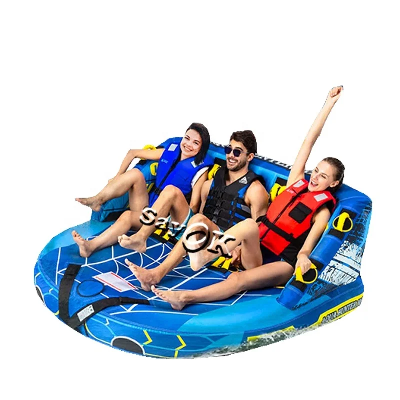 3 person riders crazy water sports pvc inflatable water floating sofa towable tube sofa