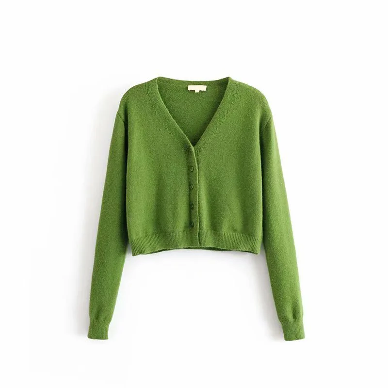 oem sweater 12gg V-neck button up plain cute girl cotton cardigan sweater ladies light blue spring summer crop card