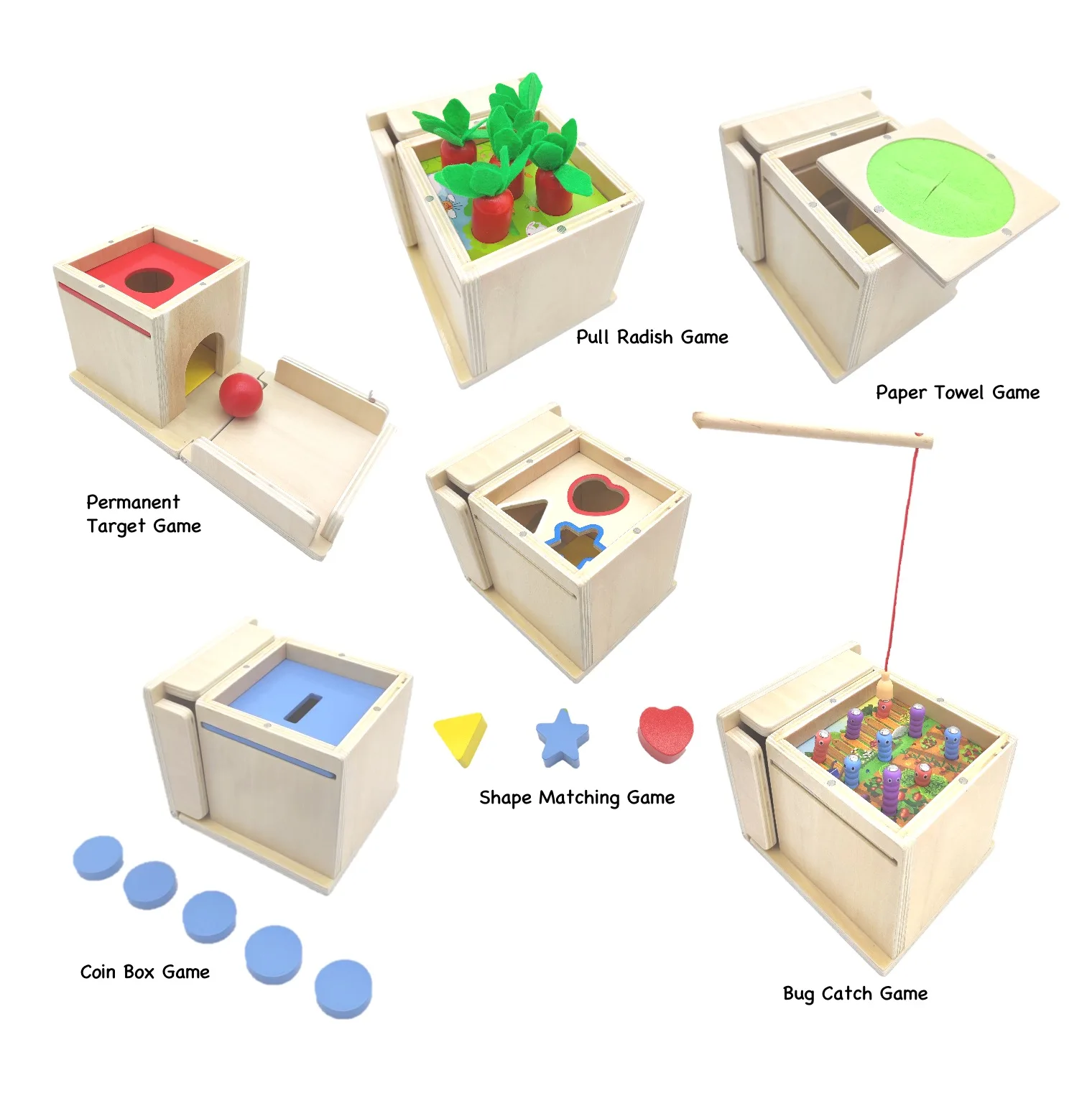 Carrot Harvest Object Permanence Coin Tissue Box Wooden Toy Baby 4 for 1 Montessori Educational Toy Fine Motor Skills