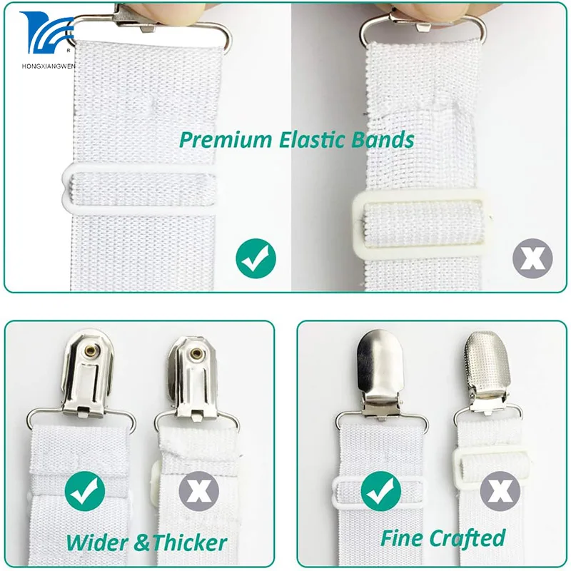 Adjustable Elastic Fasteners with Metal Clips Fitted Bed Sheet Holders for Bed Mattress Cover Fitted Bed Sheets