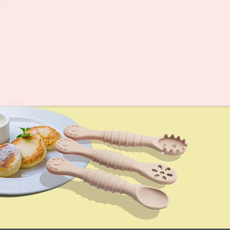 Food Grade Baby First Stage Feeding Utensils Toddler Training Soft Tipped Pre Spoon Set Bpa Free Silicone Baby Spoons