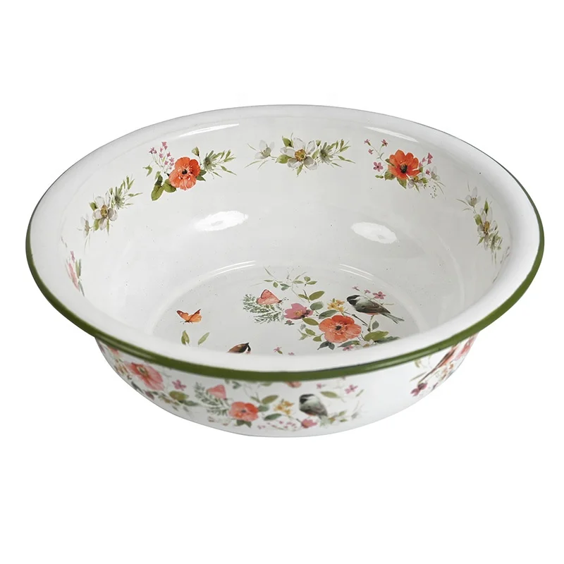 Wholesale Metal Vintage Serving Soaking Tray Enamelware Enamel Basin Foot Enamel Bowl Washing Tub