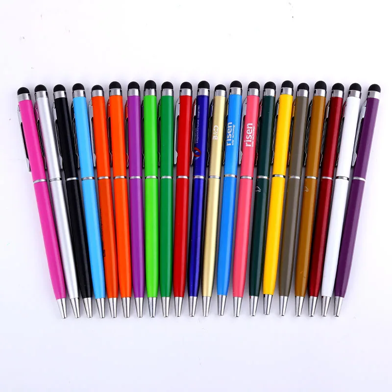customized twist  Aluminum metal slim cell screen touch capacitive stylus ball pens with custom logo printed for hotels