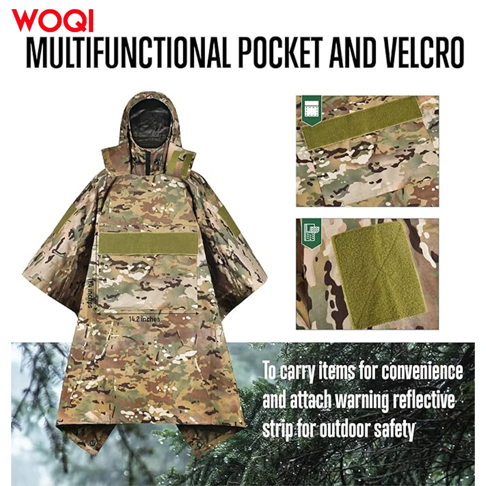 WOQI waterproof and tear resistant camouflage tactical cape for adults suitable for camping hiking outdoor hunting