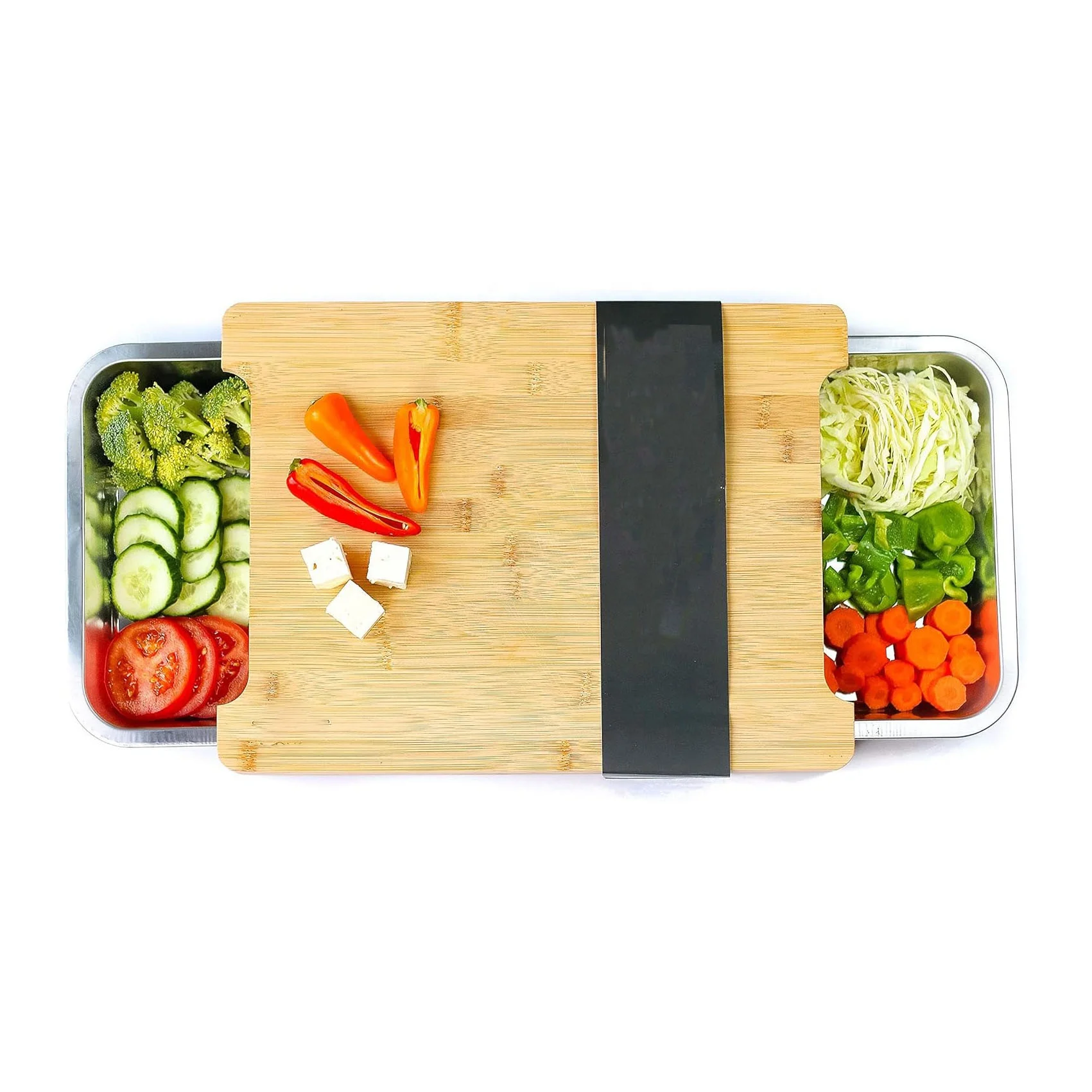 non-slip bamboo Cutting Board with Containers with Slide Out Trays Chopping Board Wooden Butcher Block with Pull Out Drawers