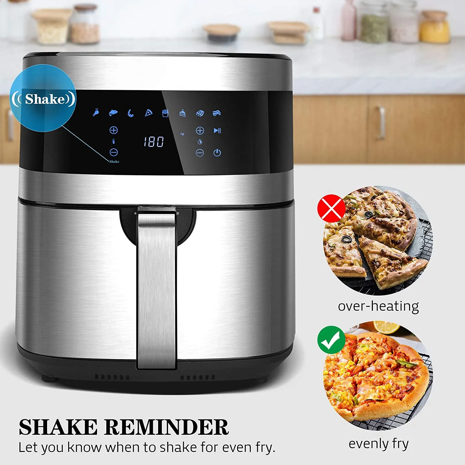 Большая воздушная фритюрница л, безмасляная фритюрница для духовки, из нержавеющей стали, 8 насадок, светодиодный сенсорный цифровой экран, напоминание о вибрации