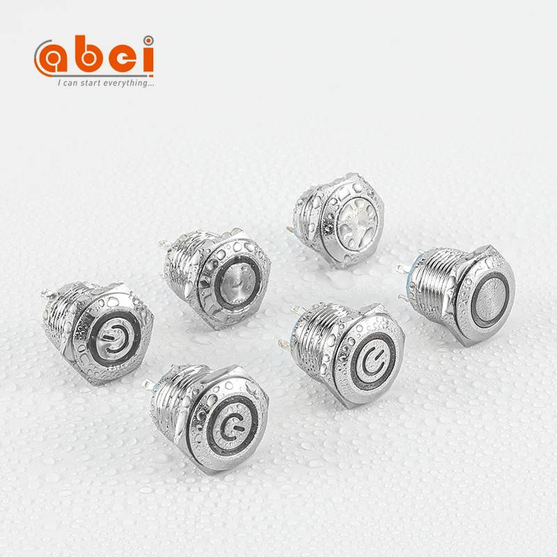 
ABEI 16mm 1no led lamp waterproof micro switch on off momentary door computer matel push button switch 