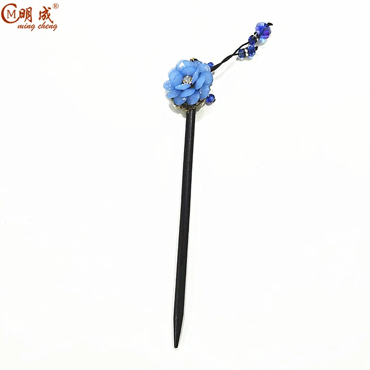 
Colorful flower glass stick,Chinese resin wood hair stick 