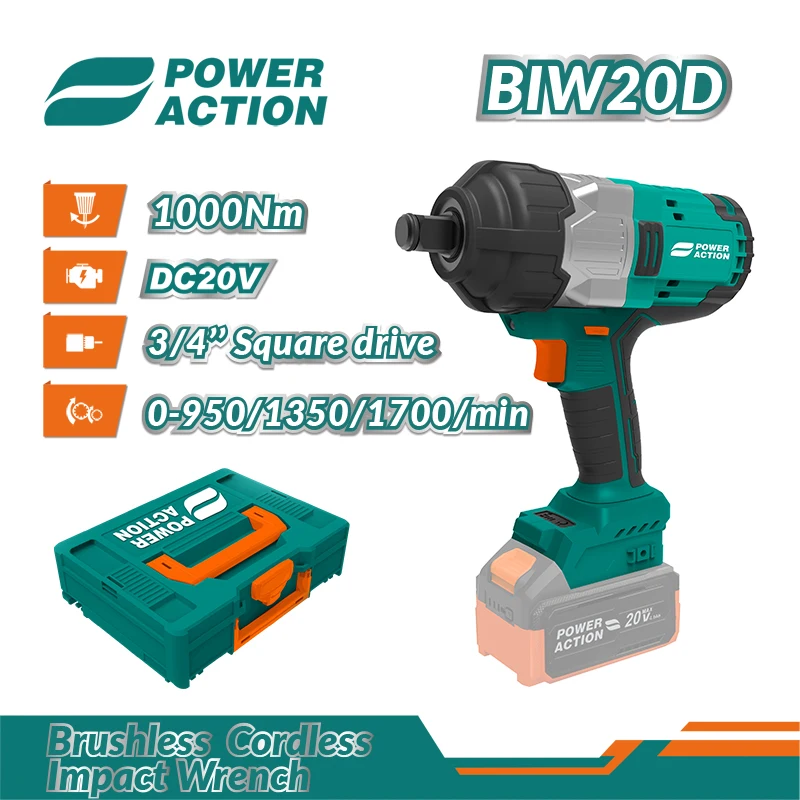 Power Action DC20V Electric Power Cordless Battery Drilling Machine Brushless Drill Impact Wrench