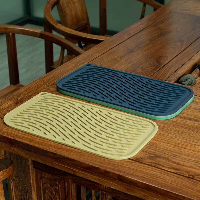Rectangular Coaster Sustainable Waterproof Heat Resistant Eco Friendly Water Drainage Silicone Cup Mat Silicone Dish Pad