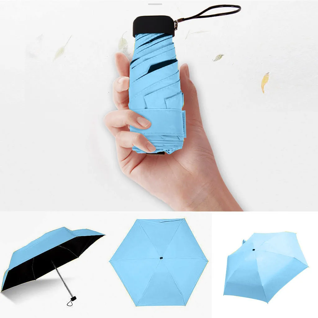 Sun Rain Women Flat Lightweight Umbrella Parasol Folding Sun Mini Umbrella Small Size Easily Store Parasol