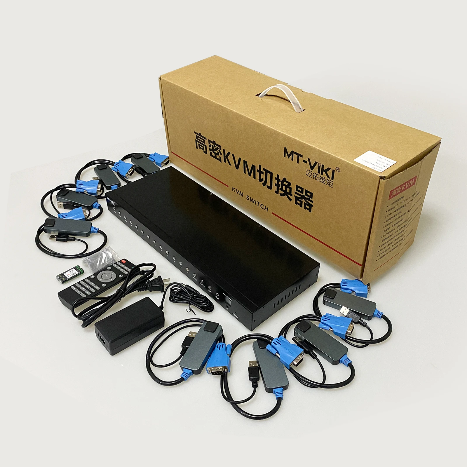 8 Port USB VGA KVM Switch over Ethernet, MT-VIKI VGA Extender KVM Console 8x1 over Cat5e 6/7/8 + 8 VGA to RJ45 Adapters