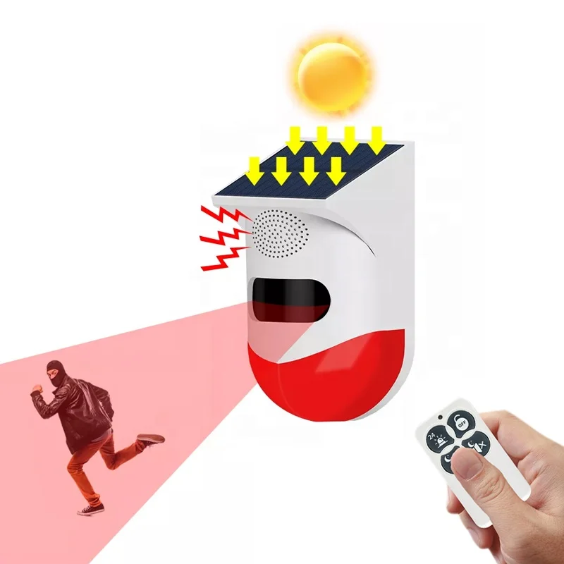 Outdoor Solar PIR Infrared Alarm Wireless System Siren Waterproof Burglar Security Strobe Siren