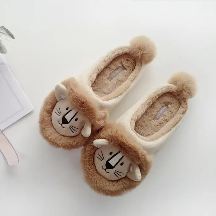 Cartoon warm cute lion indoor home rubber sole non-slip cotton slippers female gift