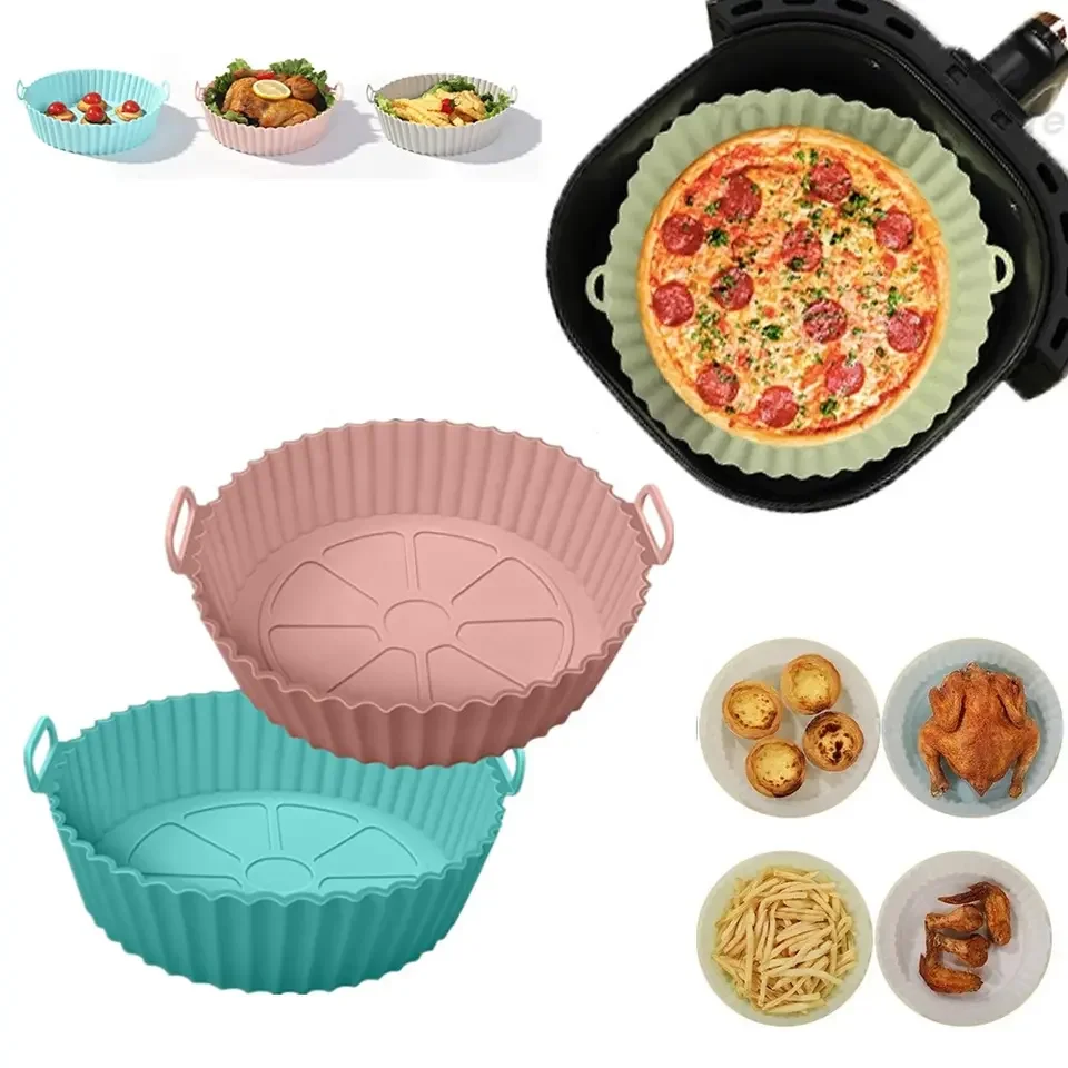 Food Grade Silicone Air Fryer Liners Reusable Silicon Oven Baking Tray Air fryer Basket Pot Round Liners Accessory