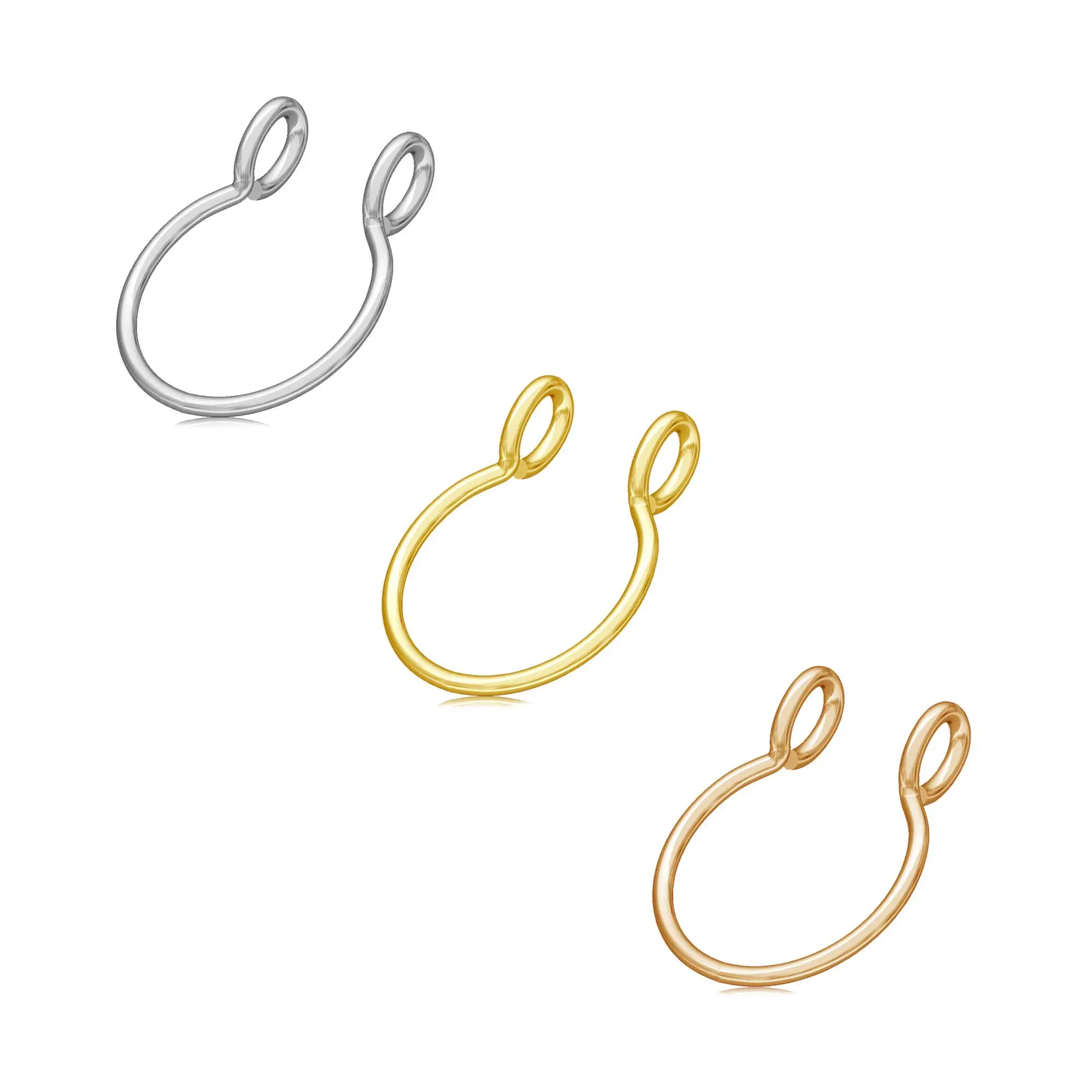 3pcs Faux Septum Nose Ring 20g Hoop Nose Ring 8mm Non Pierced Clip Nose Ring