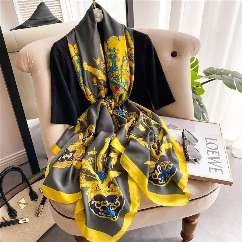 Wholesale 2022 Hot Sale Cheap Satin Scarf Long Silk Scarf Print Fashion New Vintage Soft Women Design Red Opp Bag OEM Plain