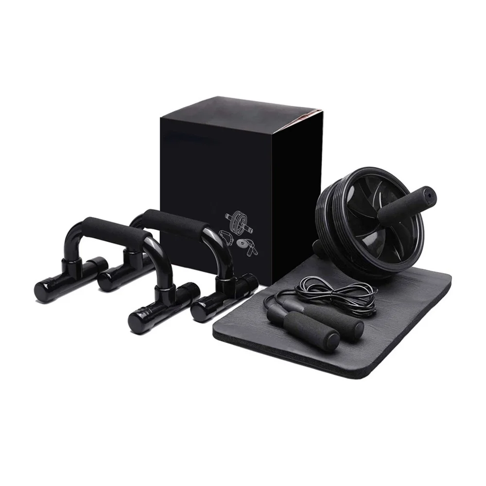 4-in-1 AB Wheel Roller Kit AB Roller with Push-Up Bar Jump Rope and knee mat - Ab abdominal wheel roller set