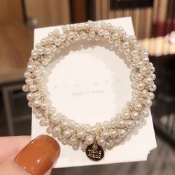 Women girls fashion crystal rhinestones scrunchie elastic rubber band hair tie accessories pearl scrunchies