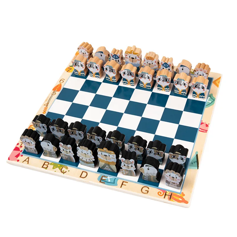 New arrival  Wooden Kids Medieval Chess Cartoon Stereoscopic Check Board Game Wholesale Chess Sets Puzzle Games