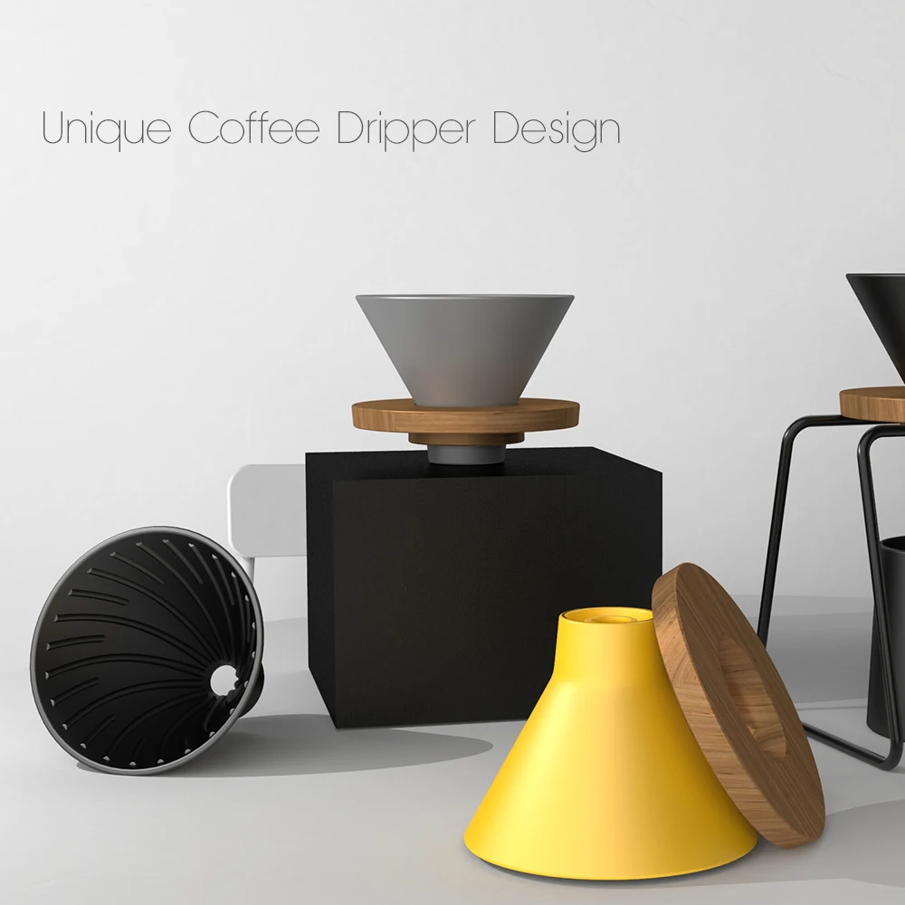 DHPO New Product Coffee Dripper Filter Ceramic Cup With Fixed Ring Wooden Walnut Holder