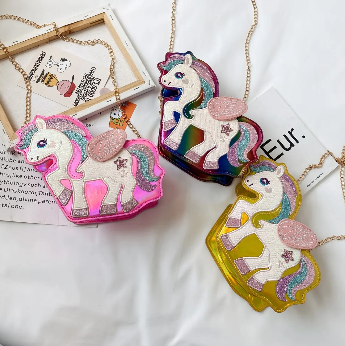 small horse kids bag with crossbody chains fashion cute kids backpack with cartoon printing stylish kids bag OEM LOGO custom