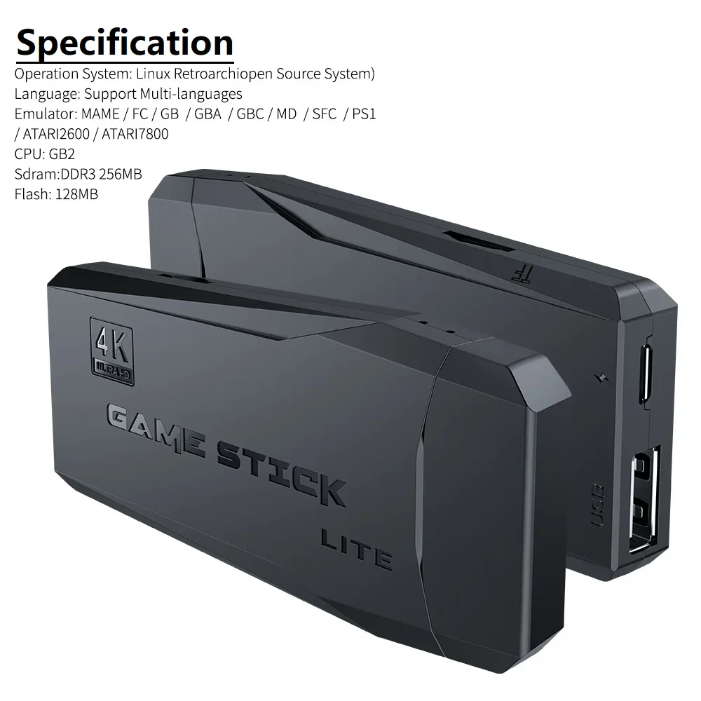 M8 game stick 2.4G wireless doubles game controller includes Supports 4k ultra high definition TV video output