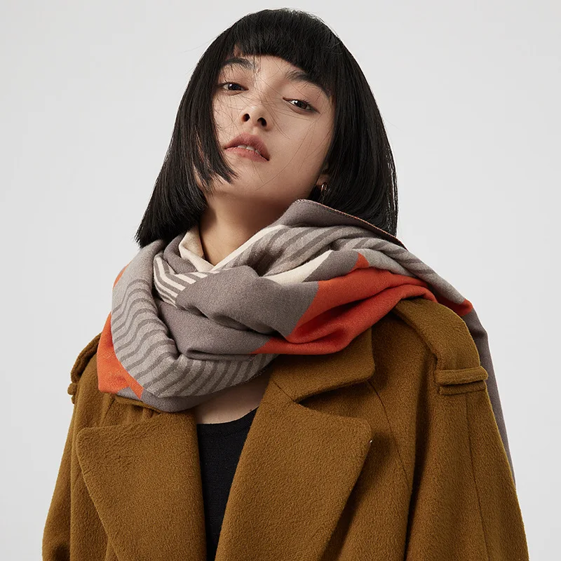 2023 Christmas Large Geometry Jacquard Pashmina Scarf Shawls Warm Thick Cashmere Womens Winter Scarfs and Wraps