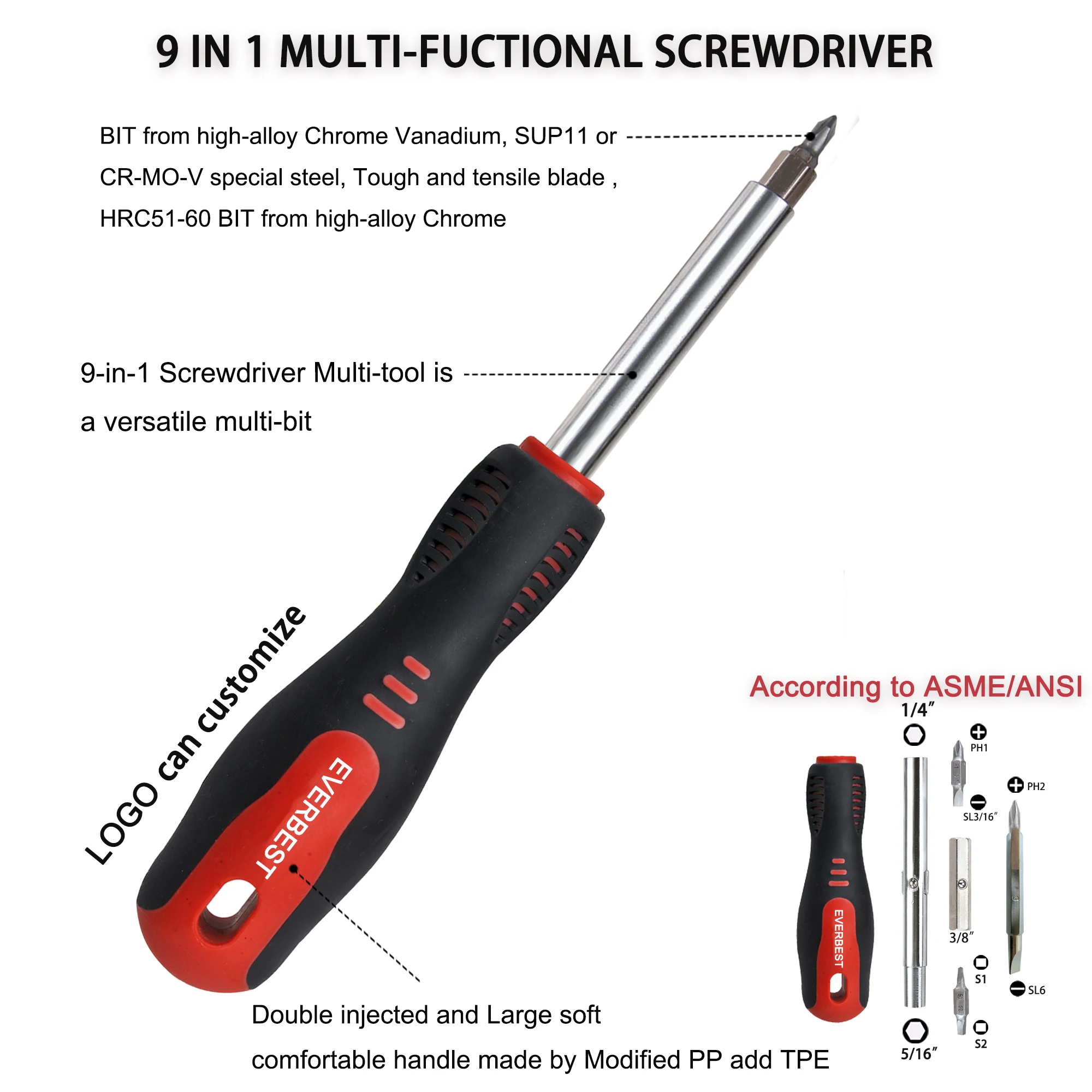 Faactory Interchangeable 9 In 1 Screw driver Set PP TPE comfort and torque Hand tools Multi-function Household Screw driver