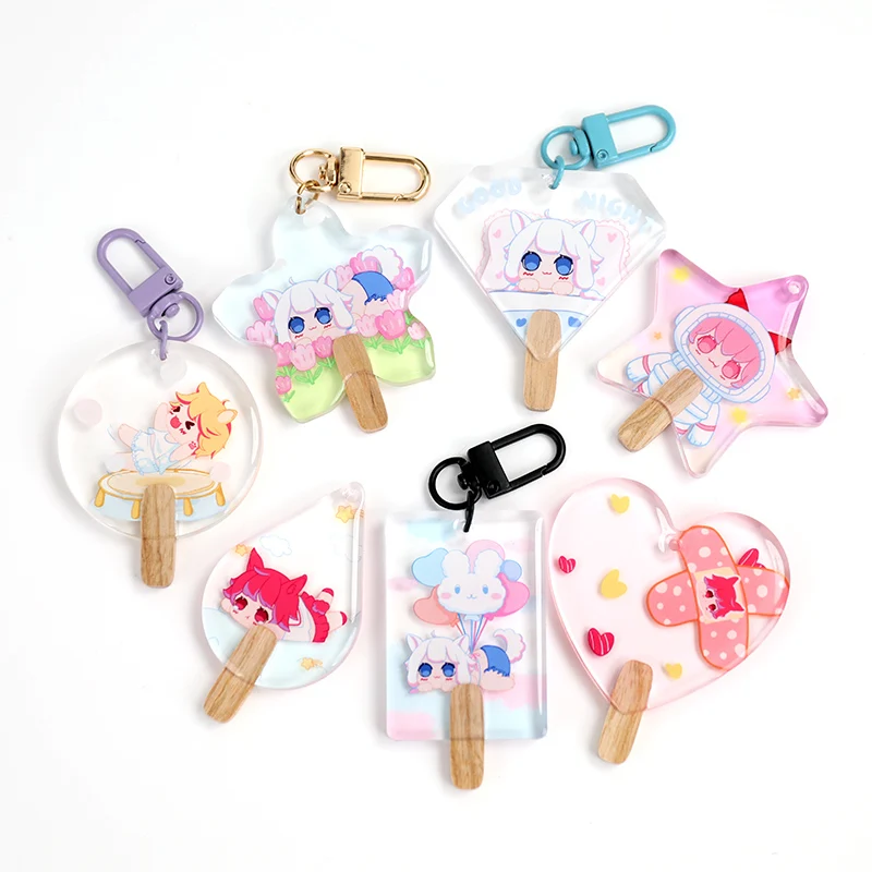 Vograce DIY Custom Transparent Double Side Epoxy Kid Decor Plastic Keychain Charms Clear Popsicle Acrylic Ice Cream Keychain