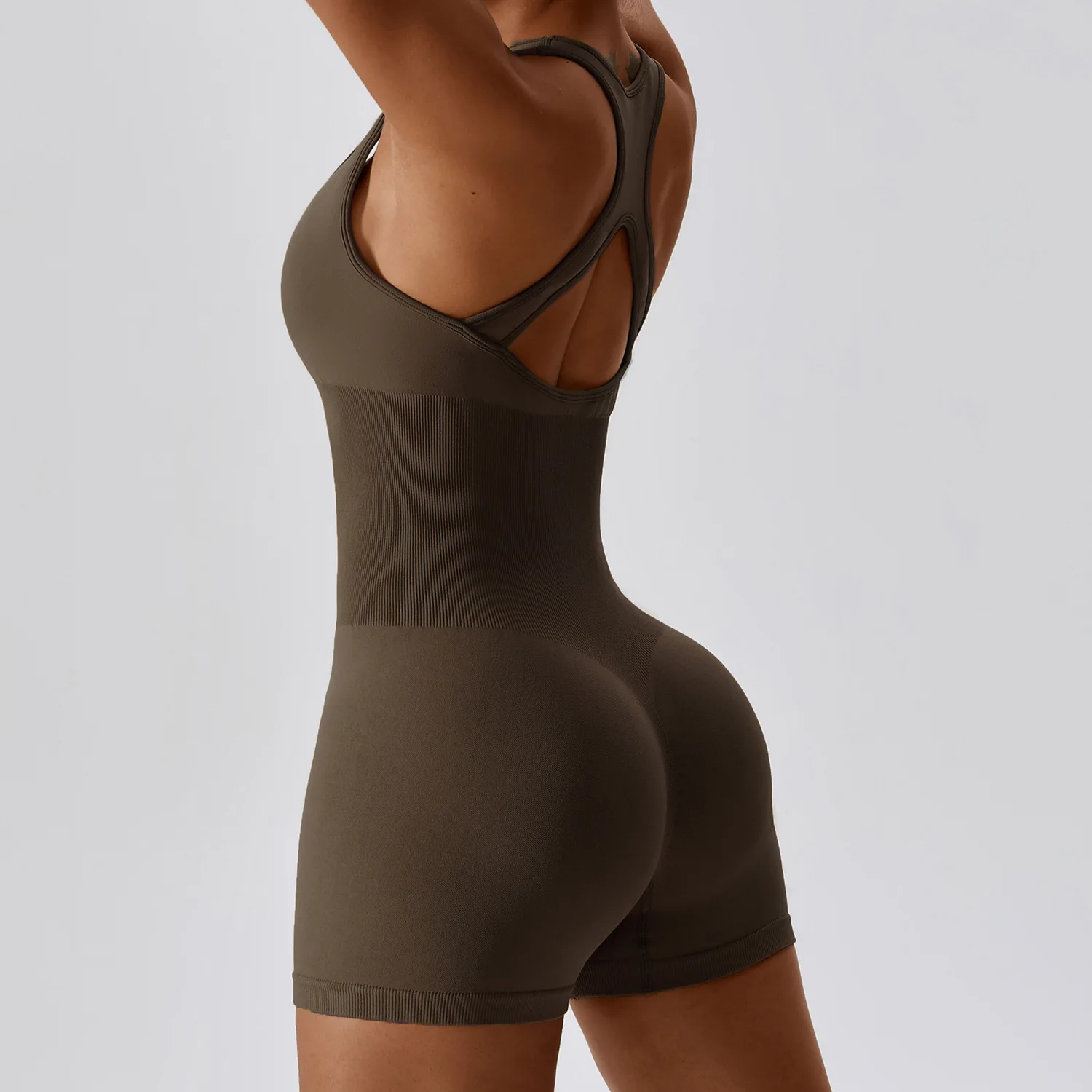 Bodysuits for women fitness jumpsuit wholesale Seamless tummy control Bodysuits Spaghetti Ribbed Knit One Piece Shorts