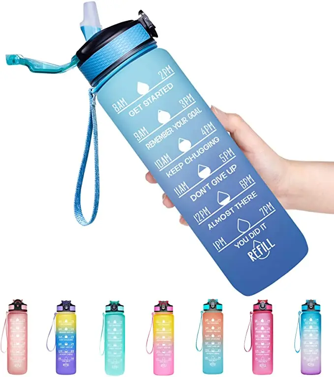  Бутылка для спортзала Botella de Agua Deportiva объемом 32 унции Герметичная Для Воды Tritran без бисфенола А с мотивирующим маркером