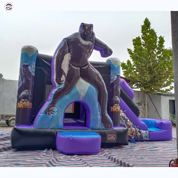 Black Inflatable Panther Bouncer Jumping Bouncy Castle Bounce House Combo Slide