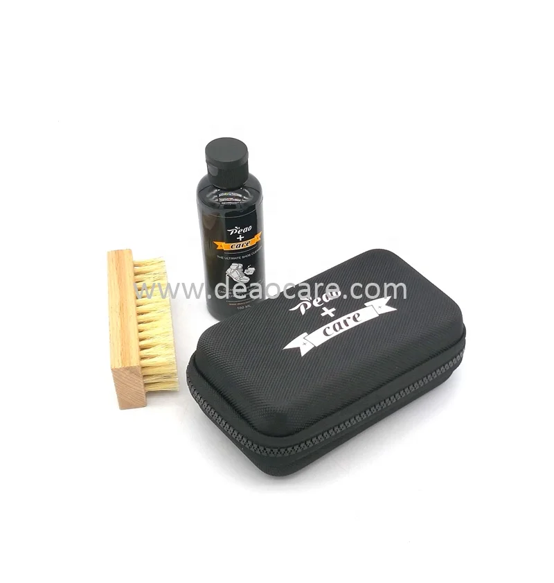 Deaocare New design Travel Pack Sneakers Boot Shoe Care Cleaner Case Kit Cleaning Liquid With Towel Hog Brush