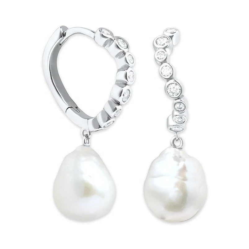 Gemnel 18k gold water wave crystal huggie twisted hoop drop freshwater pearl charm earring