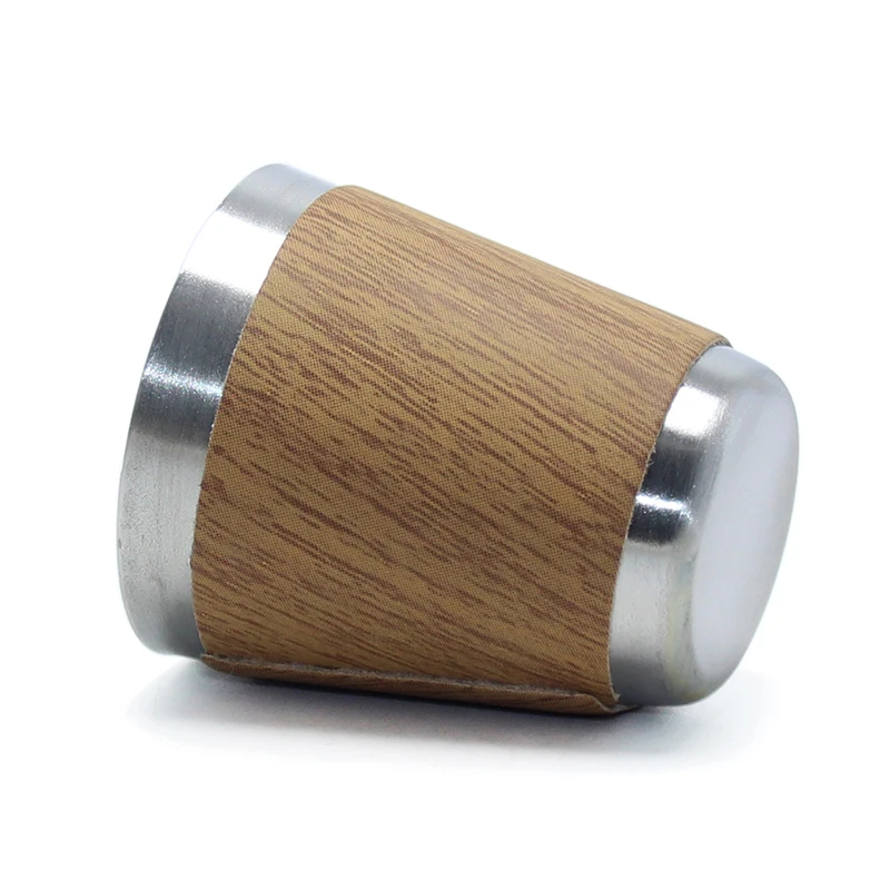 30ml Mini Wood Leather Wrap Pattern Outdoor Metal Shot Glass Beer Coffee Water Drinking Home Kitchen Bar Stainless Steel Cup