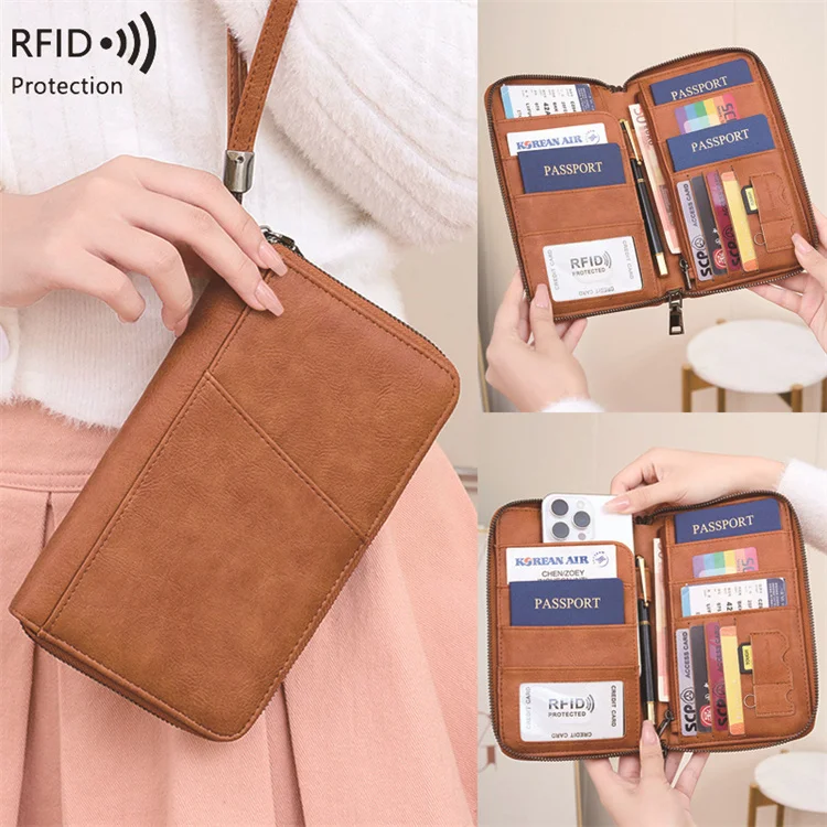 2024 waterproof passport bag large capacity wallet pu leather passport wallet certificate bags with handle