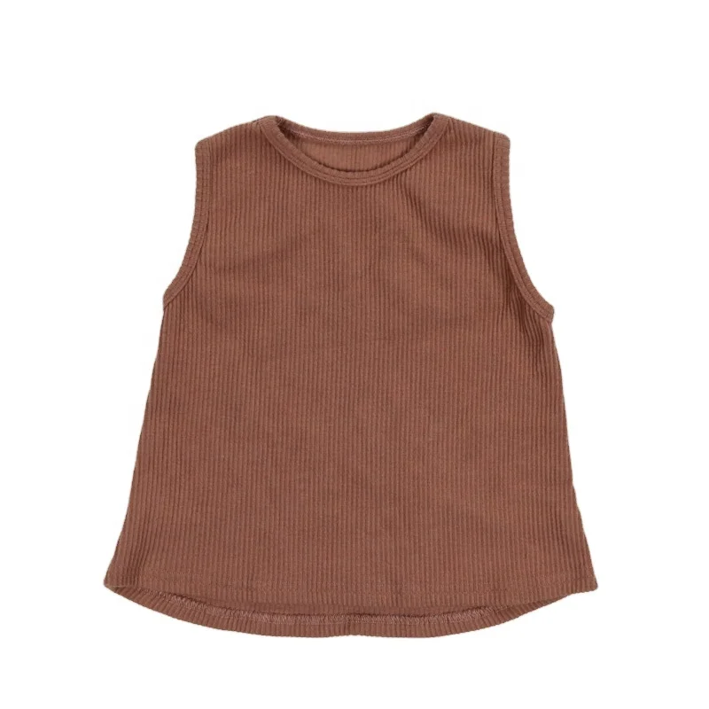 
Brown Winter Warm Boutique Organic Ribbed Cotton High Quality Hot Sale Kids Gift Sleeveless Baby T-shirt 
