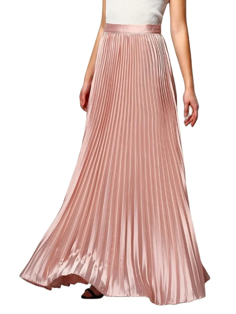 На заказ, летняя длинная Плиссированная Женская юбка-макси большого размера, атласная юбка