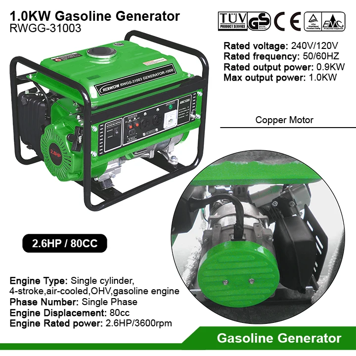 Sale 1.0KW Portable Petrol Generator Home Camping Gas Power Generators Set Recoil Start Small Generators Gasoline 4-stroke OHV
