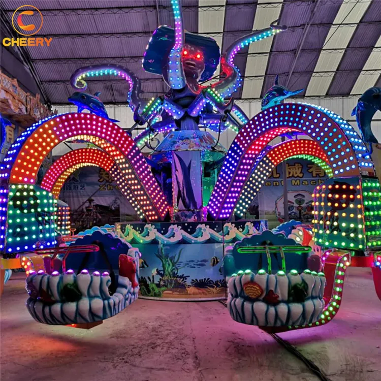 Cheery amusement park games machine mechanical equipment shaking head happy flying octopus carnival ride