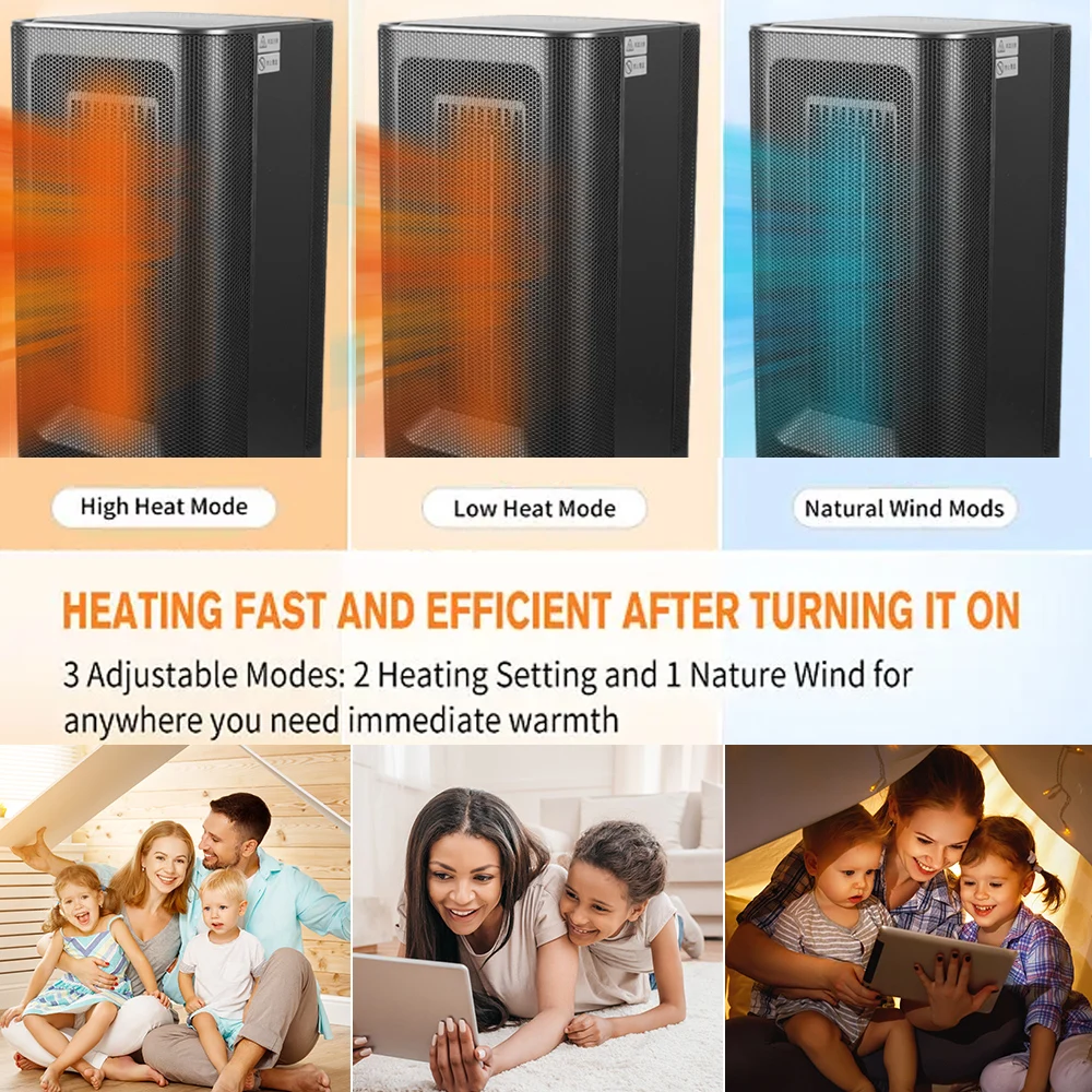 Space Heaters for Indoor Use Portable fan Heater 1500W PTC Electric Heater with remote Thermostat Fast Safe