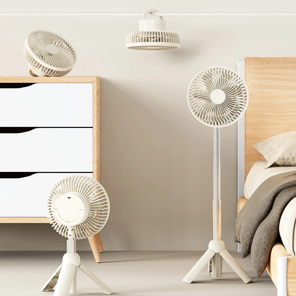 Portable Wireless Travel Air Cooler Tripod Camping Fan Rechargeable Telescopic Small Ceiling Fans Lamp For Tents