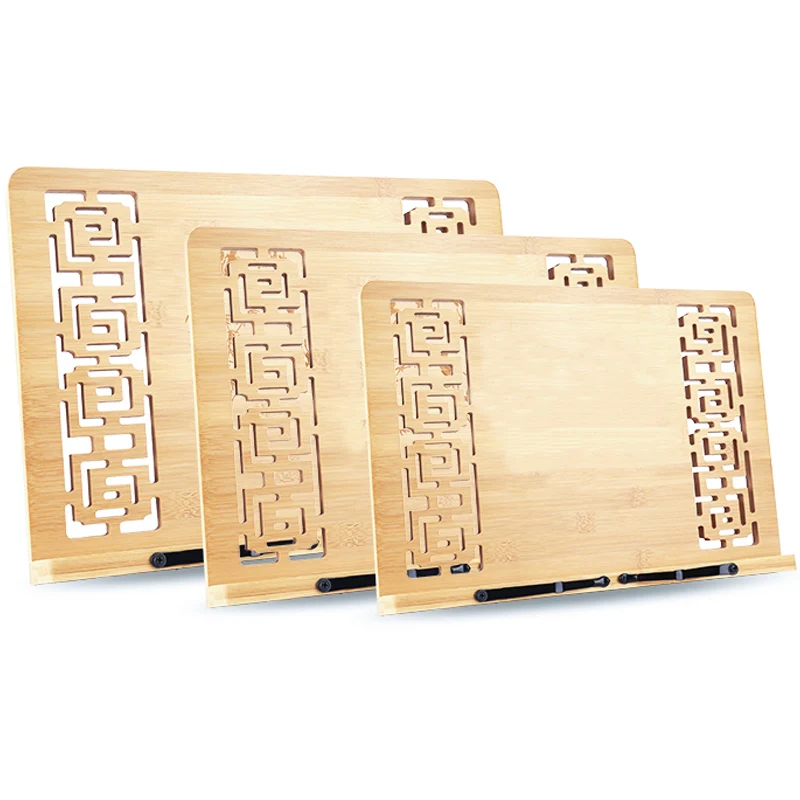 Foldable Adjustable Table Cookbook Rest Bamboo Reading Book Stand