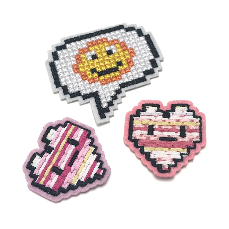 Fashion Mosaic Custom Heart Shape Flat Embroidery Patch Custom Brand Logo Iron on Cute Patches for Hat