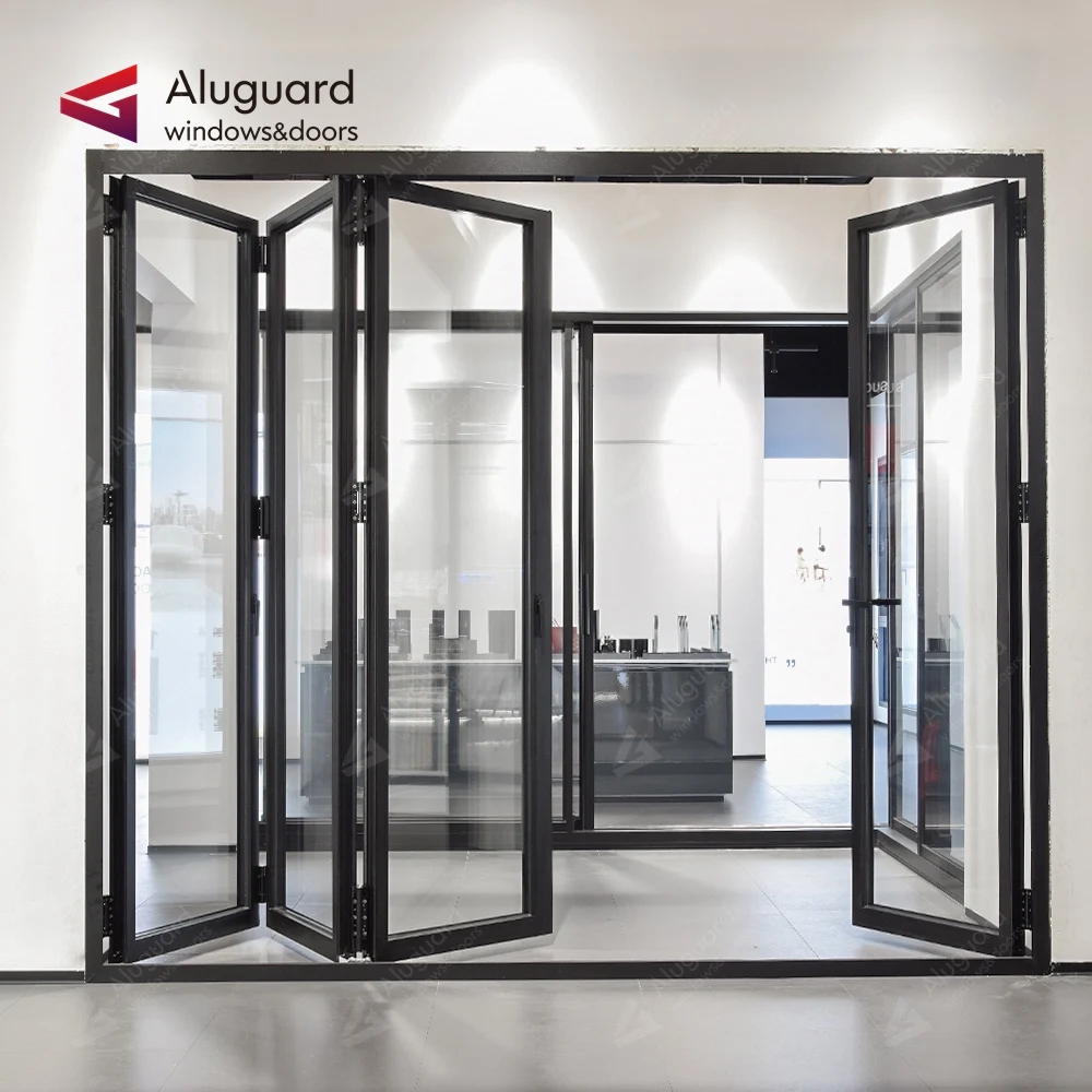balcony aluminium sliding folding glass doors  bi fold aluminum profile bulletproof laminated glass bifold door folding patio